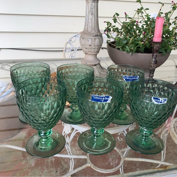 Villeroy & Boch Other - Villeroy & Boch Boston Green Water Wine Goblet Footed Glasses 5.5" Set of 6